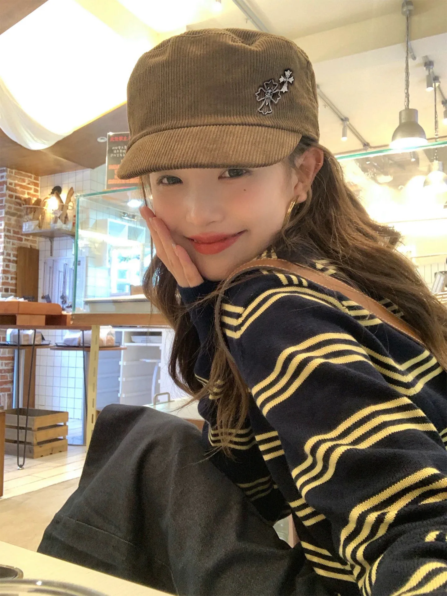 Crow heart corduroy military hat